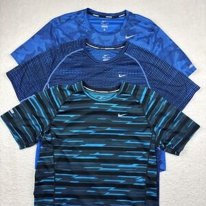 LOT OF 3: NIKE RUNNING Mens Dri-FIT Performance Shirts Large Wicking Lightweight